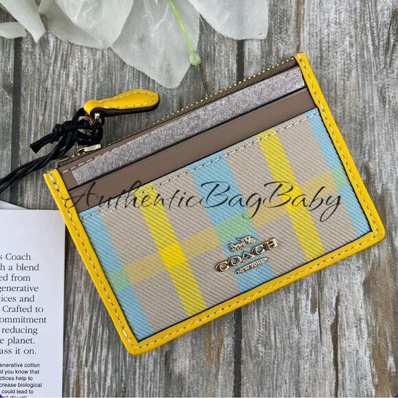 Coach Mini Skinny Id Case With Plaid Print Wallet Bag Purse - Picture 1 of 7